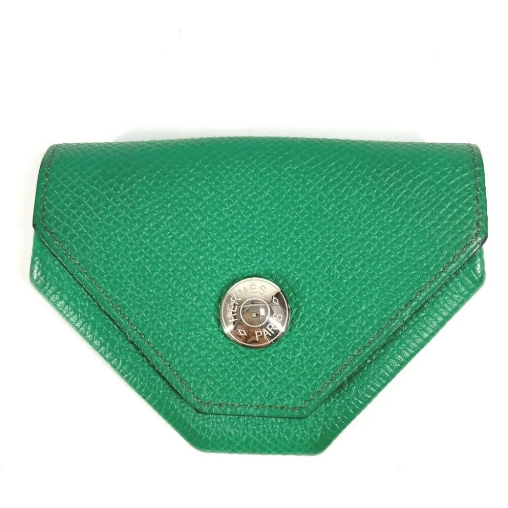 HERMES Levainquatre Verso Coin Case Wallet coin purse Leather Green/Navy - Picture 1 of 9